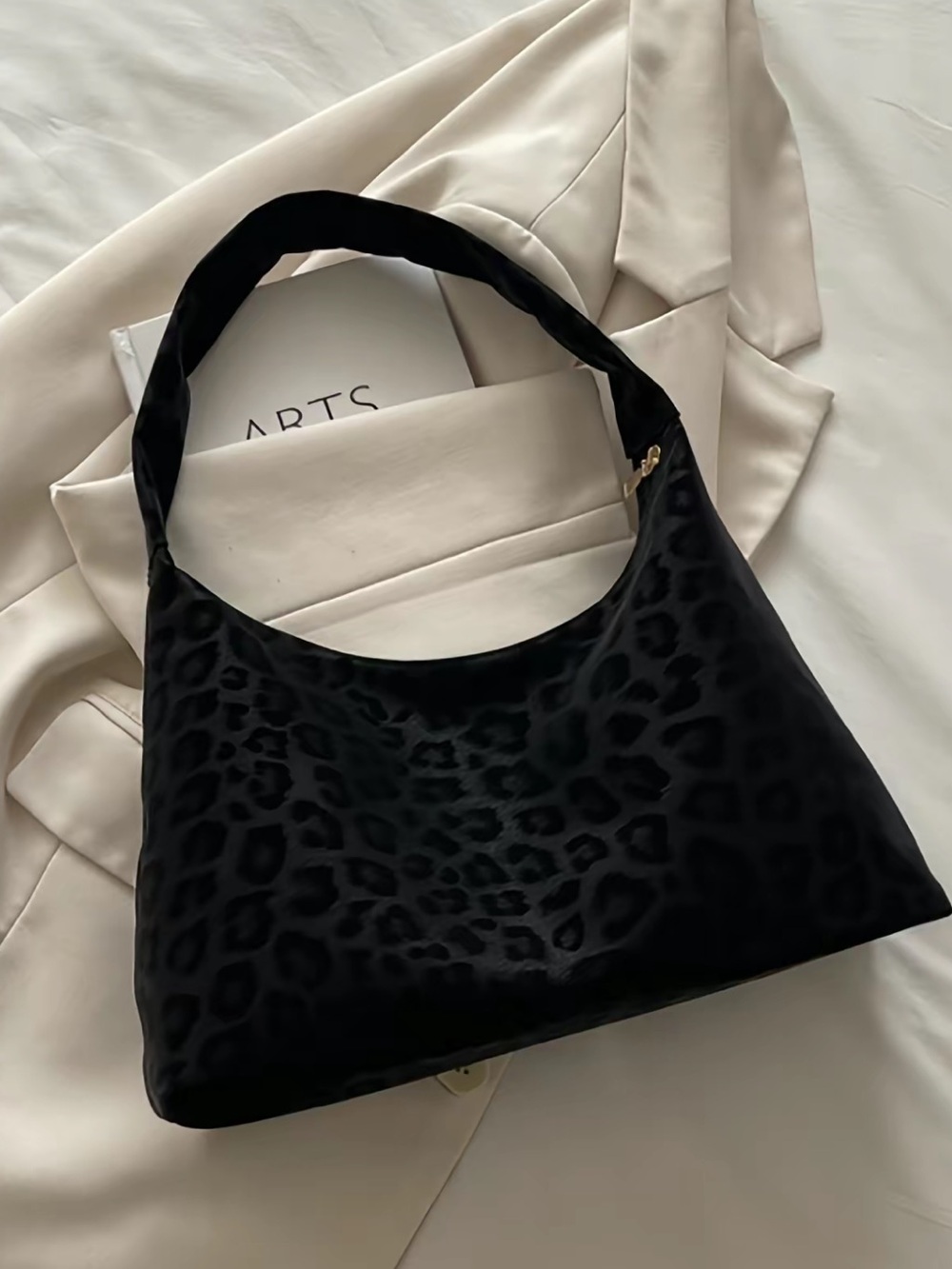 Black Leopard-Print Shoulder Bag - Unbranded